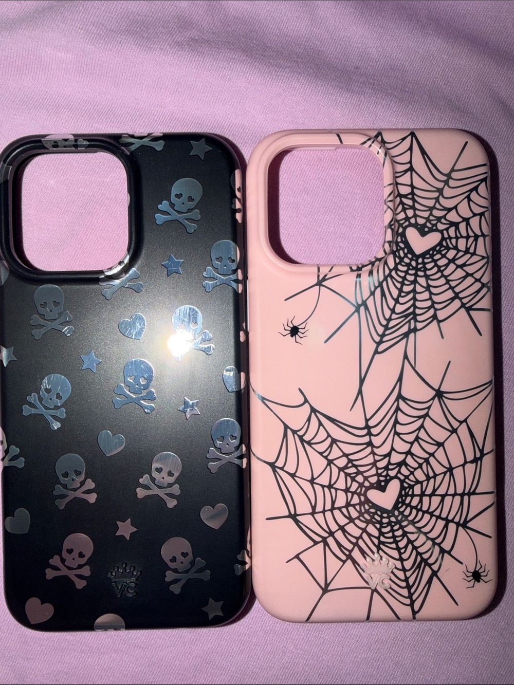 Velvet Caviar Pink Spider Web & Black Skull Dual Phone Case Set